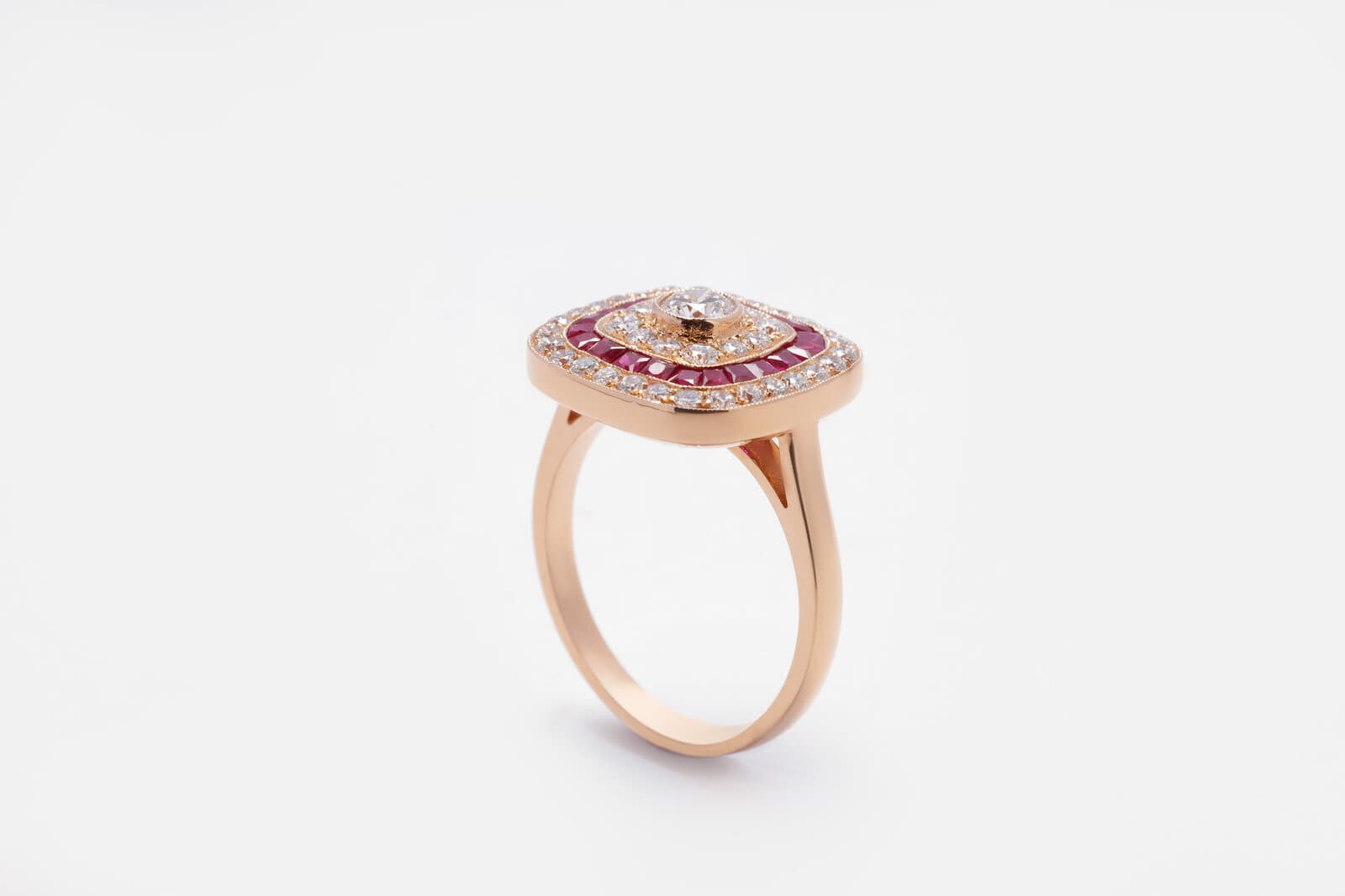 Handcrafted diamond & ruby ring