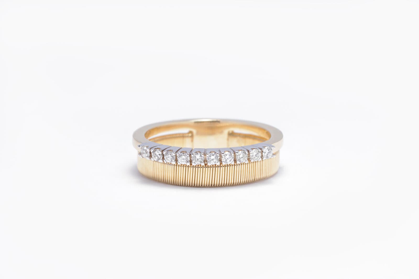 Handcrafted two band ring with diamonds - 2