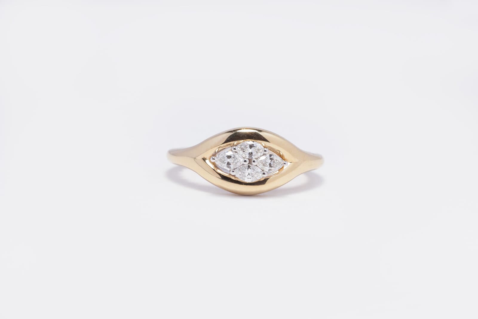 Handcrafted gold ring with 4 marquise diamonds